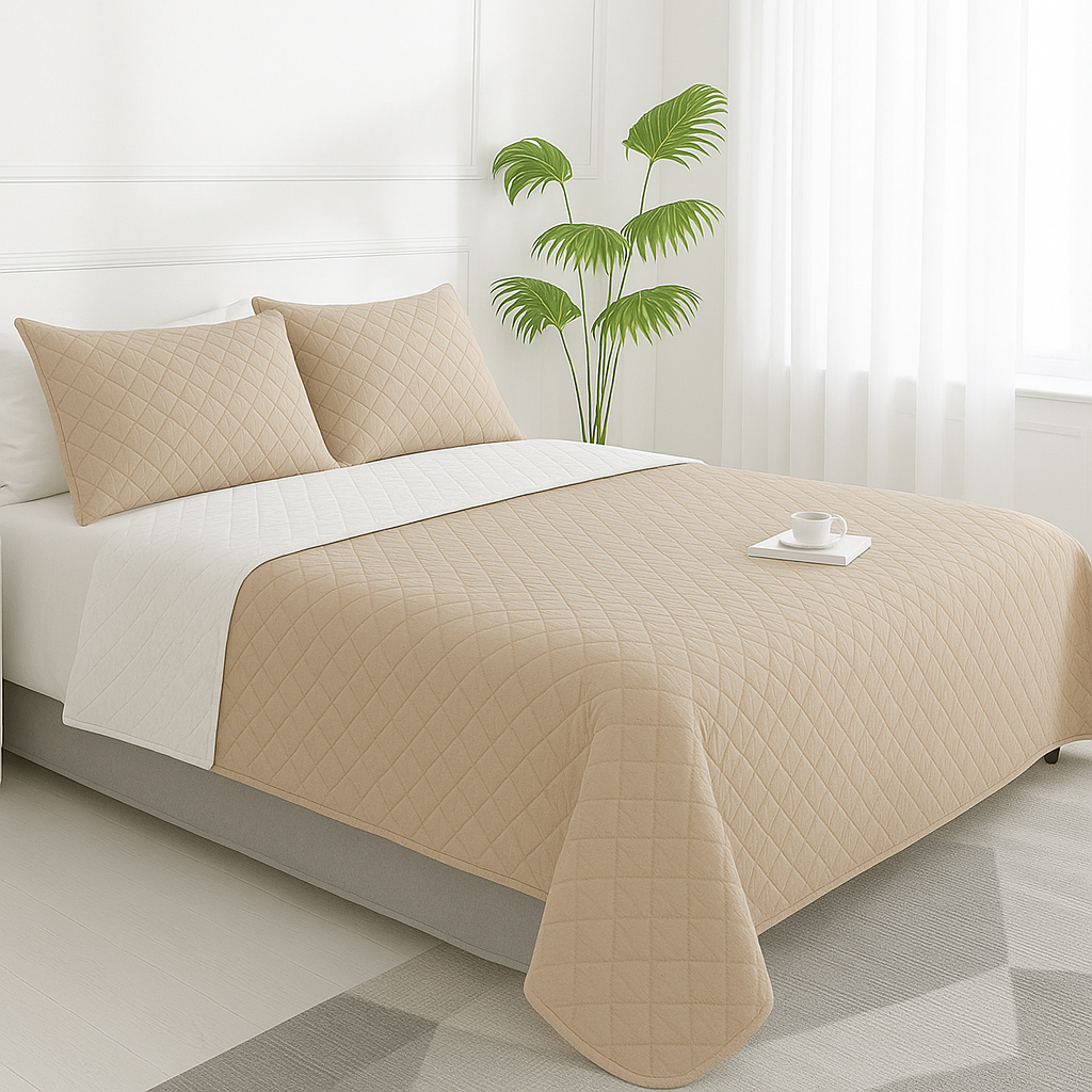 Cubrelecho Doble Faz - Beige/Blanco