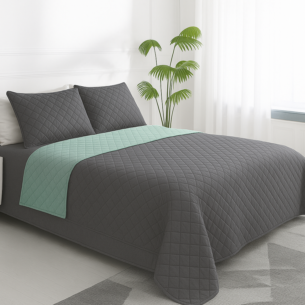 Cubrelecho Doble Faz - Gris/Verde menta