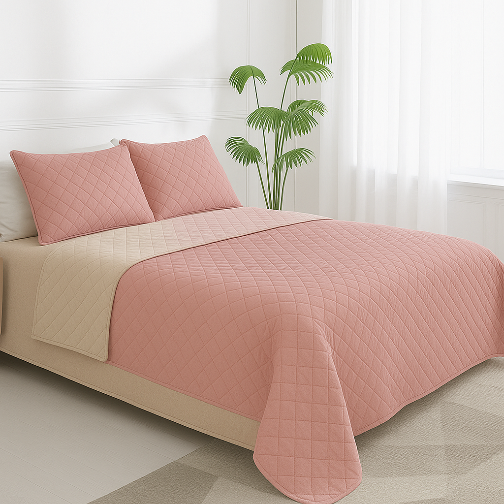 Cubrelecho Doble Faz - Beige/Palo rosa