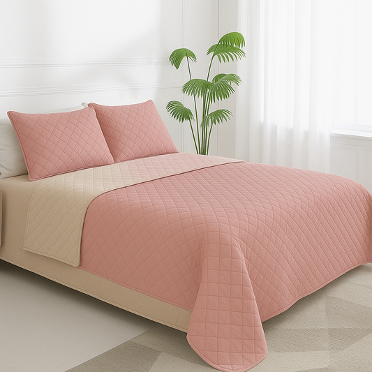 Cubrelecho Doble Faz - Beige/Palo rosa