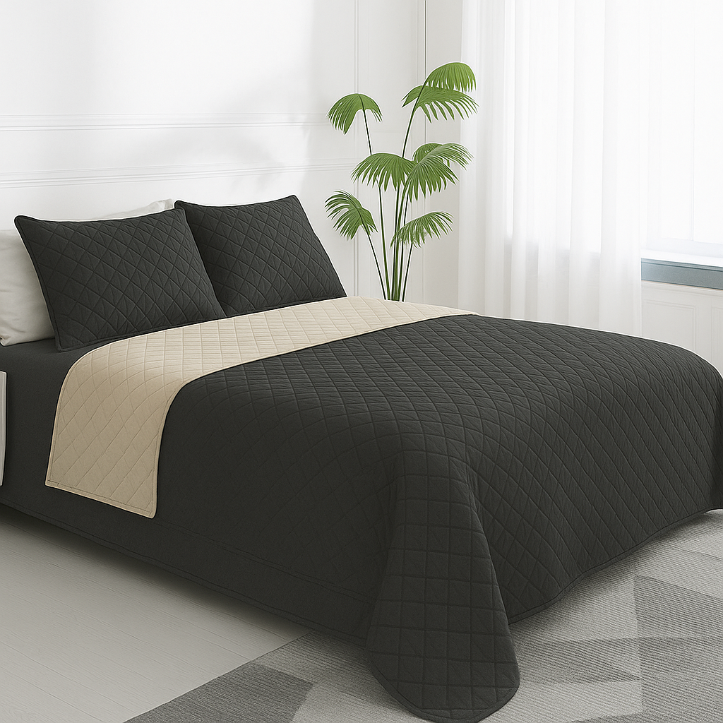 Cubrelecho Doble Faz - Negro/Beige